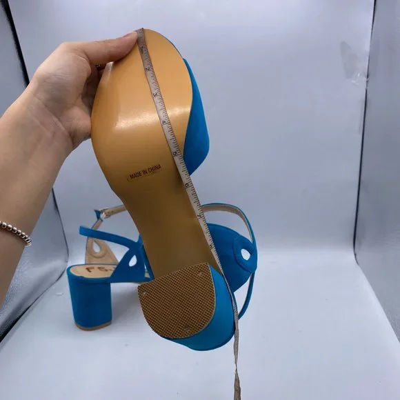 FSJ Women's Blue Ankle Strap Chunky Heel Sandal - Picture 10 of 11